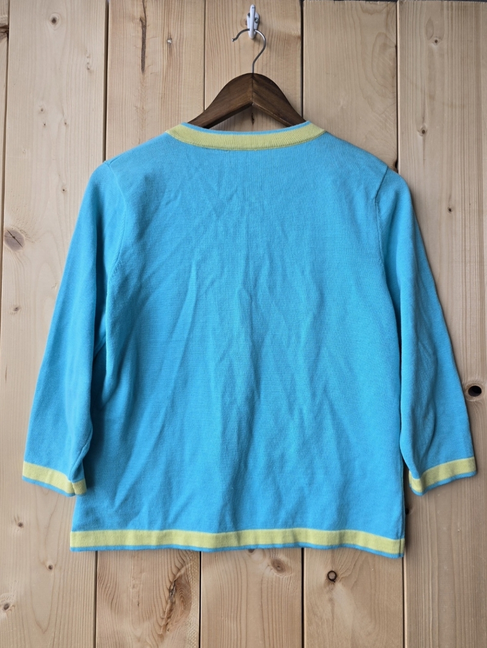 Vintage Rainbow Bridge Sailboat Beach Cotton Cardigan Sweater Teal Womens Small - Picture 7 of 9